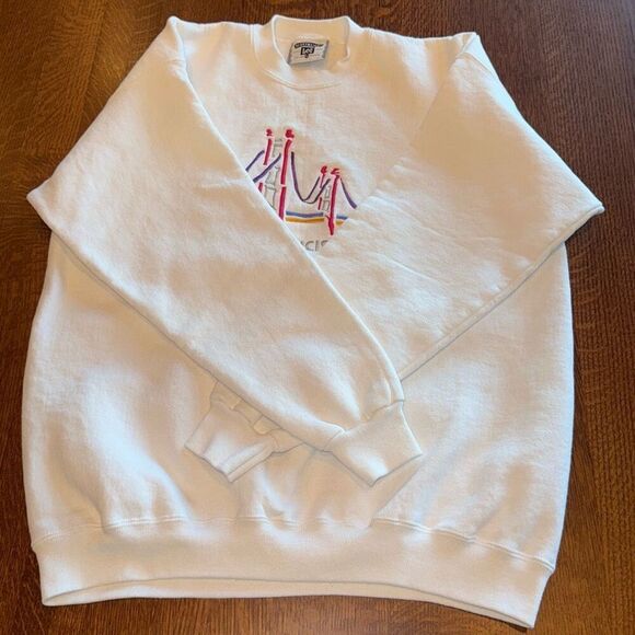 Vintage 80’s 90’s Lee Heavyweight White Graphic Sweatshirt Embroidered San Franc - Picture 7 of 11